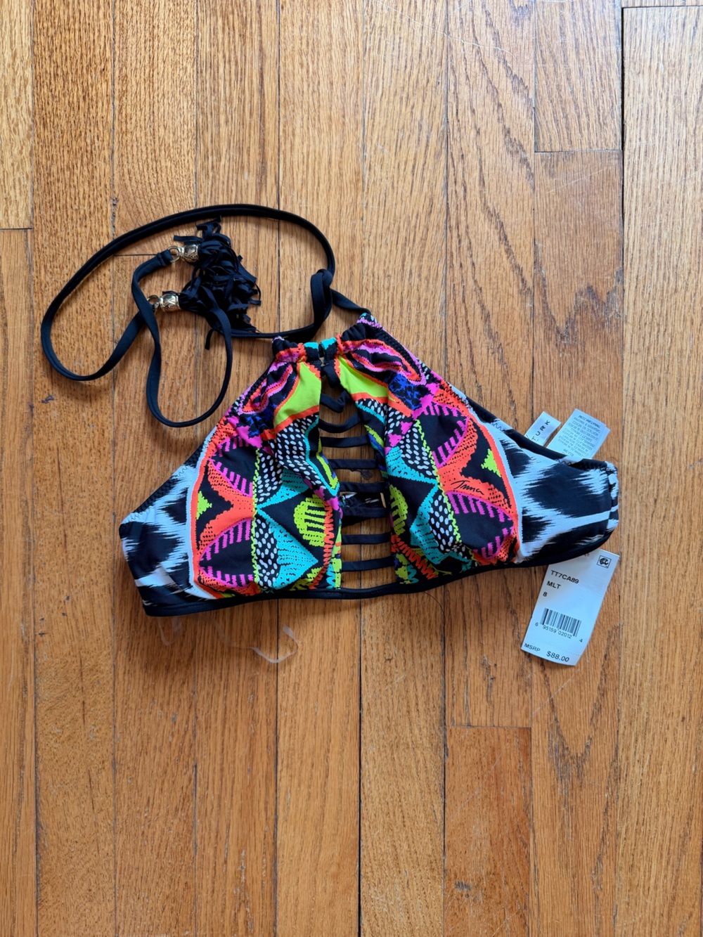 Trina Turk Africana High Neck Multicolor Strappy Bikini Top NWT Size 6